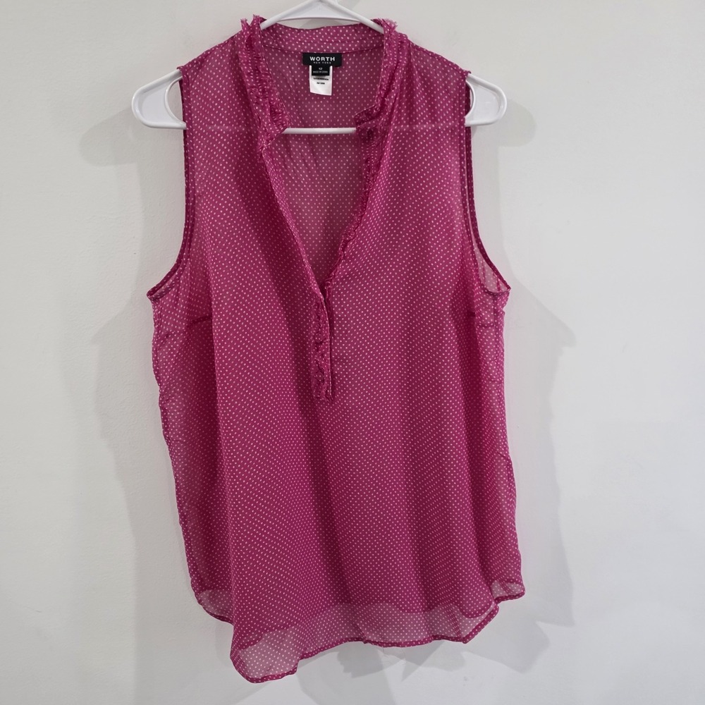 Worth Womens‎ Silk Tank Top Size 12 Ruffle Polka Dot Euro Summer Pink